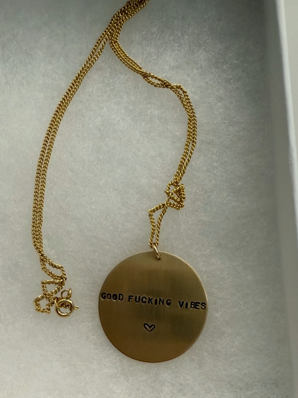 Gold 'filled Good Fucking Vibes' Round Pendant Necklace